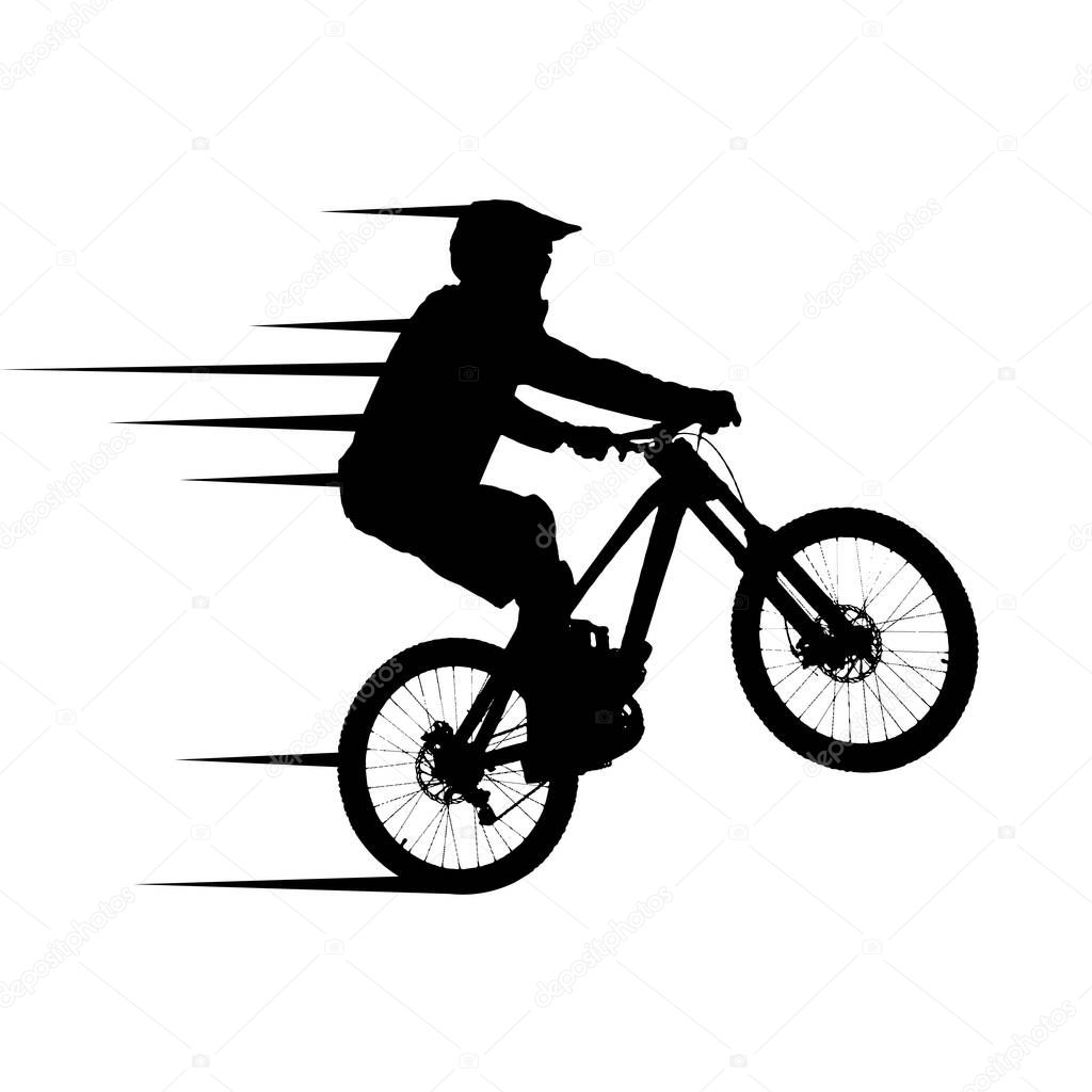 Mountain biker silhouette. Downhill bike logo. Vector illustration.