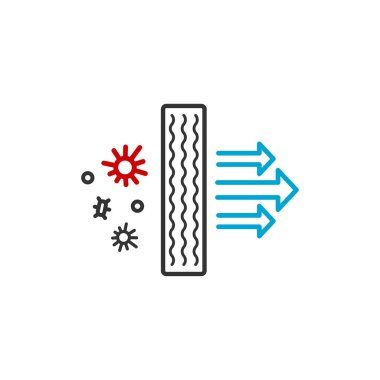 Hava temizleyici anti-bakteriyel filtre ikonu. Hava filtreleme, yakalanan bakteri ve virüs Covid-19.