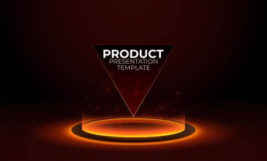 Red glowing ring on floor. Circle podium or teleport. Futuristic product stand template for pc gaming accessories. Red abstract hi-tech background for display technology product. Editable vector