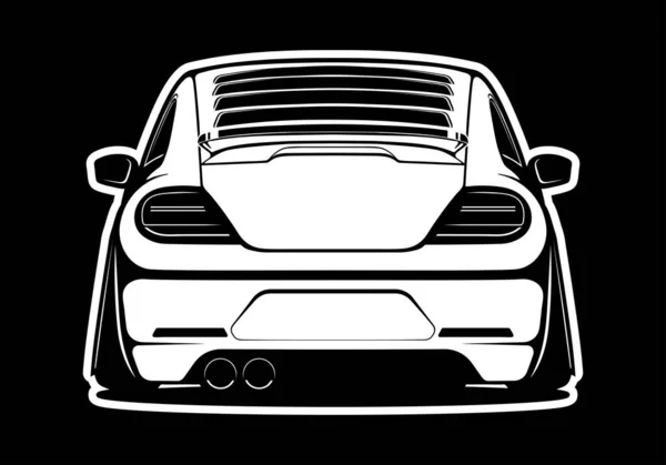 Voiture de course vue de dos. Silhouette dessinée à la main d'une voiture de sport. Illustration vectorielle. — Image vectorielle