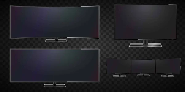 Farklı Ekranların Boyutlu Gerçekçi Koleksiyonu Geniş Ekran Televizyon Boş Lcd — Stok Vektör