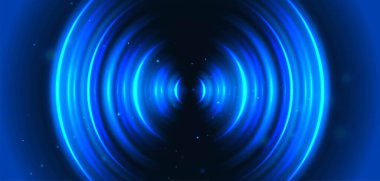 Dalgalanma sesi ve sonar dalgaları. Mavi renk yüzük. Soyut dijital ses dalgası.