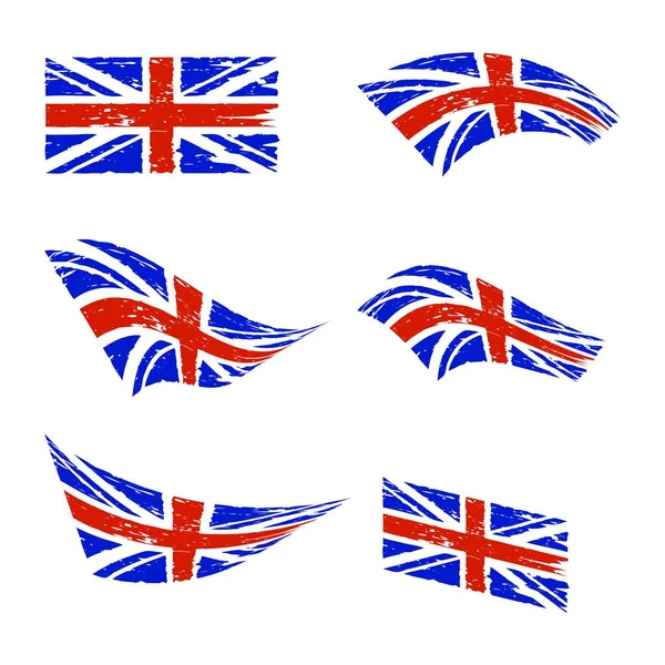 Wavy Egyesült Királyság Zászló Készlet Vörös Kék Grunge Brit Zászló — Stock Vector