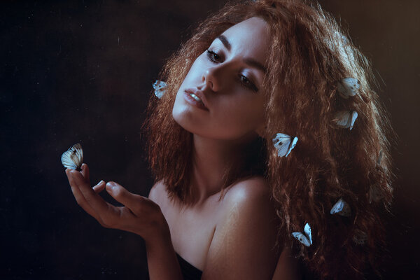Woman and butterflies