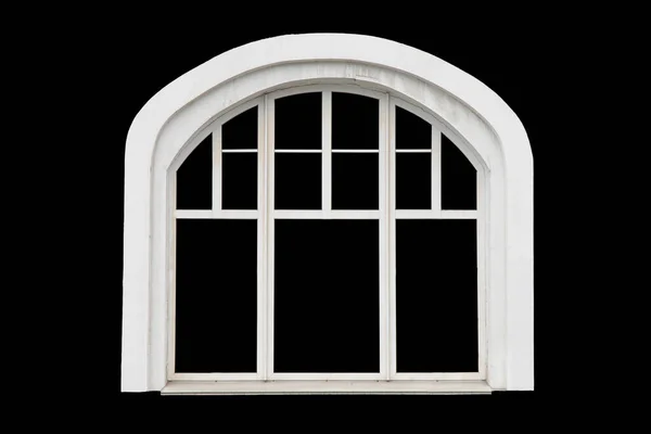 Régi fehér ablak elszigetelt fekete háttér — Stock Fotó