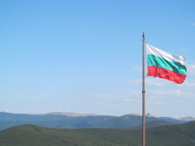 Bulgar bayrakla arka Rüzgar türbinleri Rüzgar