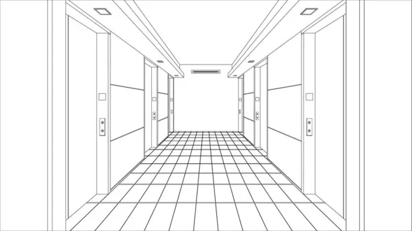 白い背景にエレベーターのデザインのインテリア ベクトルイラスト 廊下のイラスト — ストックベクタ