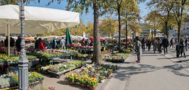 Ljubljana, Slovenia (9th October 2021) - The popular open market that takes place in Vodnik Square in central Ljubljana