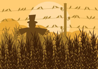 korkuluk Mısır alan sonbahar kırsal manzara illustratio içinde