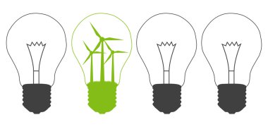 ampul ve Rüzgar değirmeni jeneratör içeride. alternatif enerji işbirliği