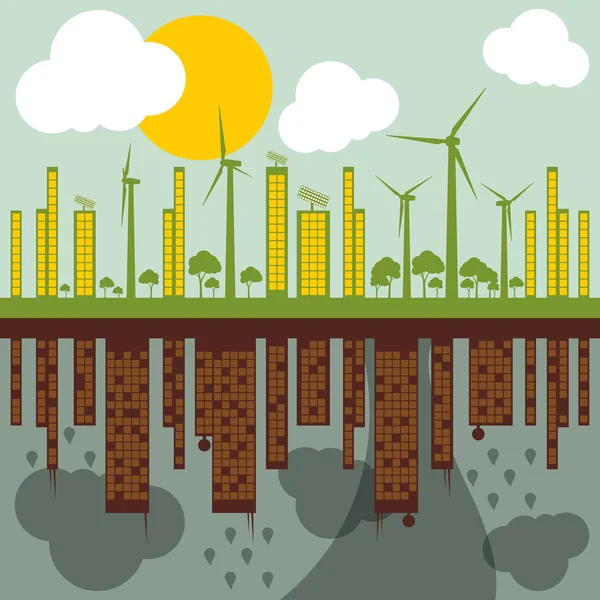 Ecologia verde ilustração da cidade contra a poluição conceito backgr — Vetor de Stock