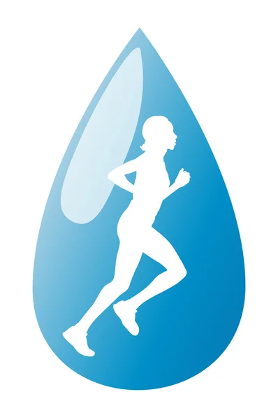 Running woman liquid in water drop vector background — Stock Vector