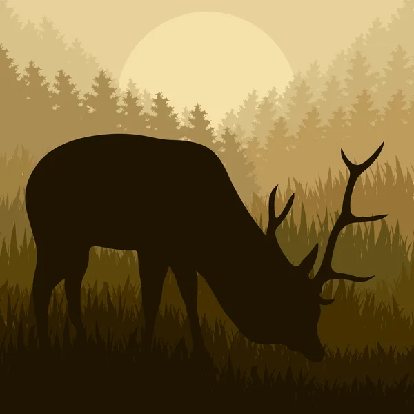 Vahşi doğa orman manzara arka plan vektör geyik — Stok Vektör