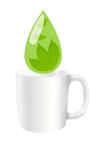 Green tea drop and cup vector background — Stock Vector