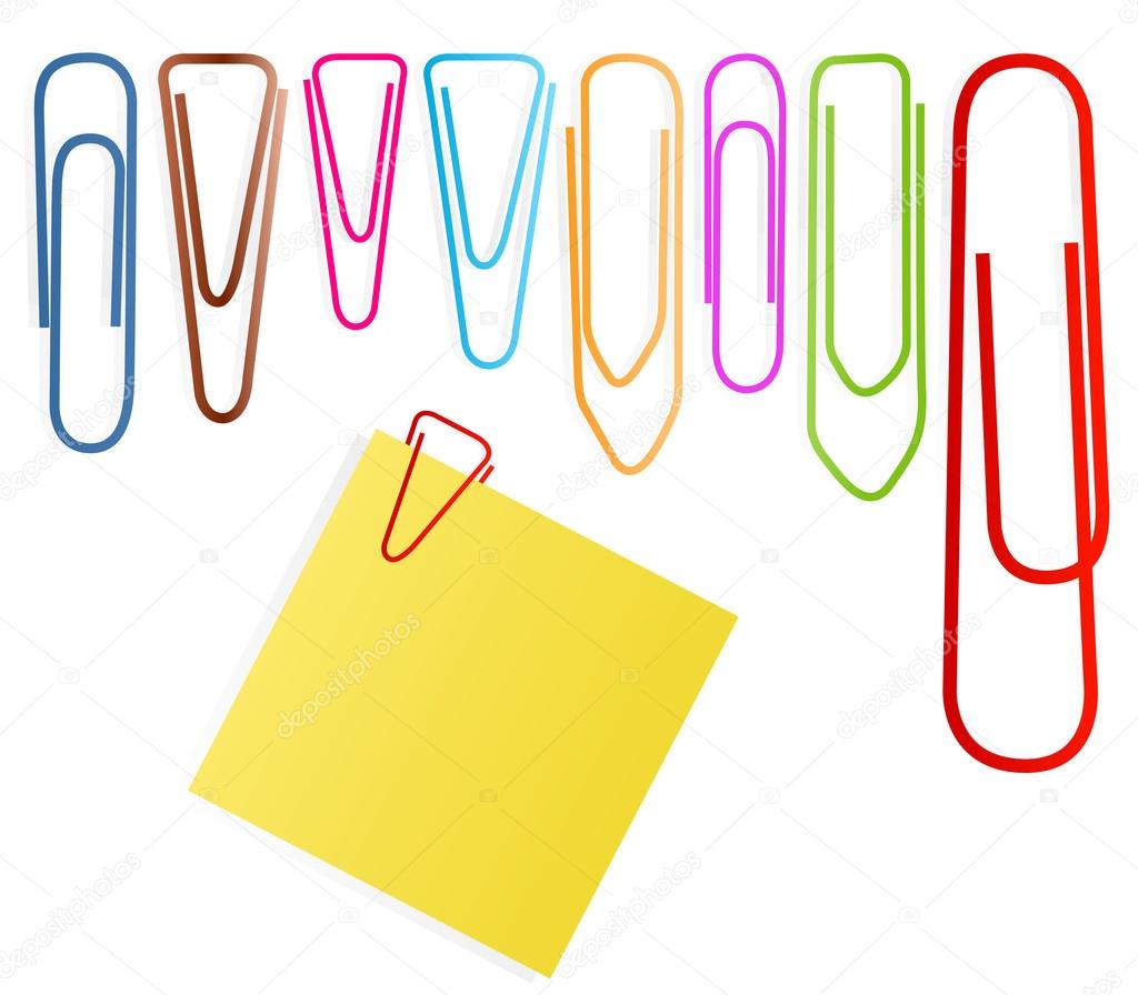 Paper clip set vector background with note paper