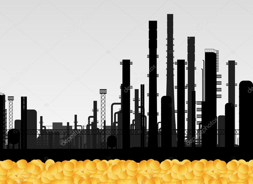 Oil factory and golden coins vector background