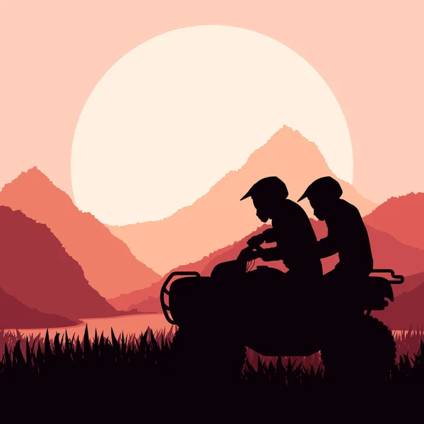 All terrain vehicle quad motorbike riders vector — Stock Vector