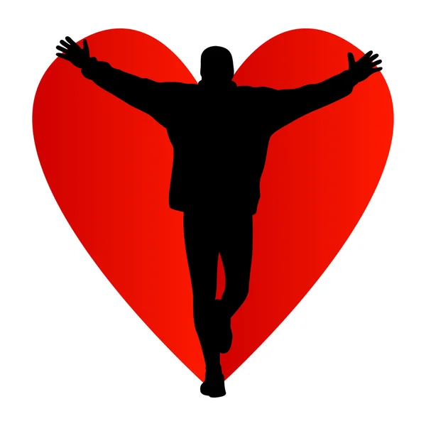 Красное сердце и человек перед ним векторный фон — стоковый вектор