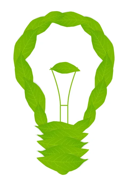 Écologie ampoule lumière faite de feuilles de fond vecteur — Image vectorielle