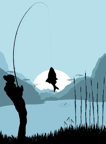 Pescador paisaje vector fondo — Vector de stock