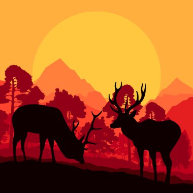 vahşi doğa orman manzara arka plan vektör geyik