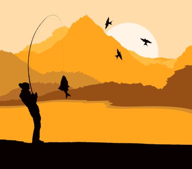 Fisherman landscape vector background clipart