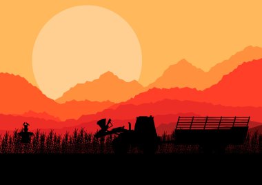 trekker werken in maïs graan veld achtergrond vector