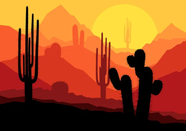 Plantas de cactus en México vector atardecer desierto — Vector de stock