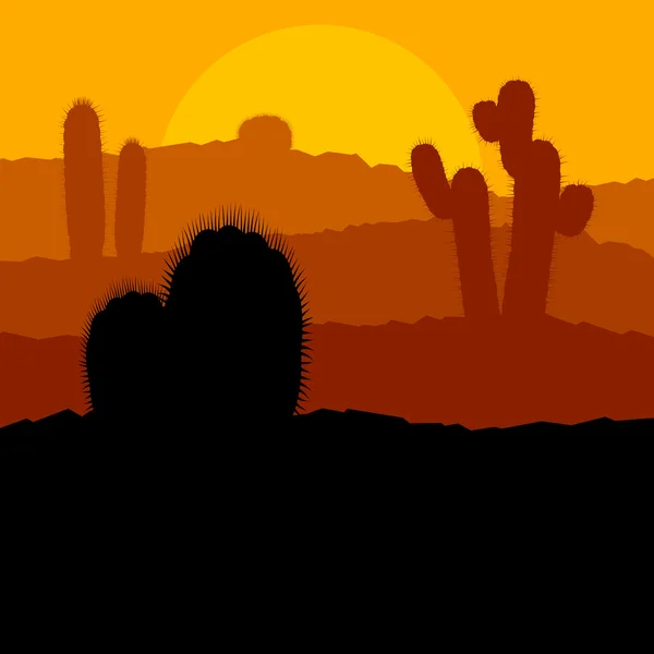 Κάκτος φυτά στο Μεξικό έρημος ηλιοβασίλεμα διάνυσμα — Διανυσματικό Αρχείο