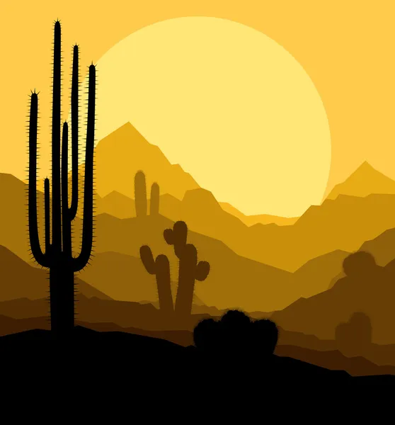 Cactus plants in Mexico desert sunset vector