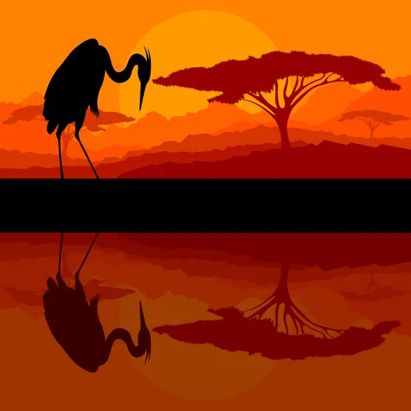 Heron uccello silhouette in montagna selvaggia natura paesaggio backgrou — Vettoriale Stock