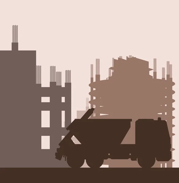 Bouwplaats en vrachtwagen vector achtergrond — Stockvector