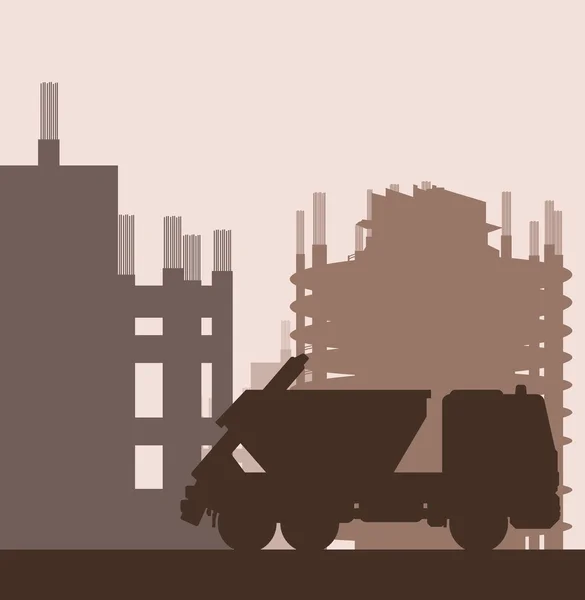 Sitio de construcción y camión vector de fondo — Vector de stock