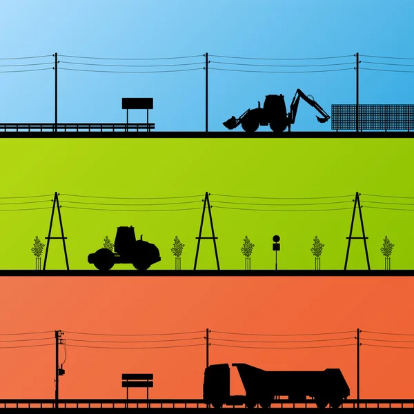 Autostrada strada cantiere lavori stradali paesaggio e pesante d — Vettoriale Stock