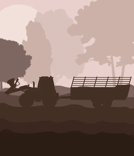 Tractor con fondo de vector de remolque — Vector de stock