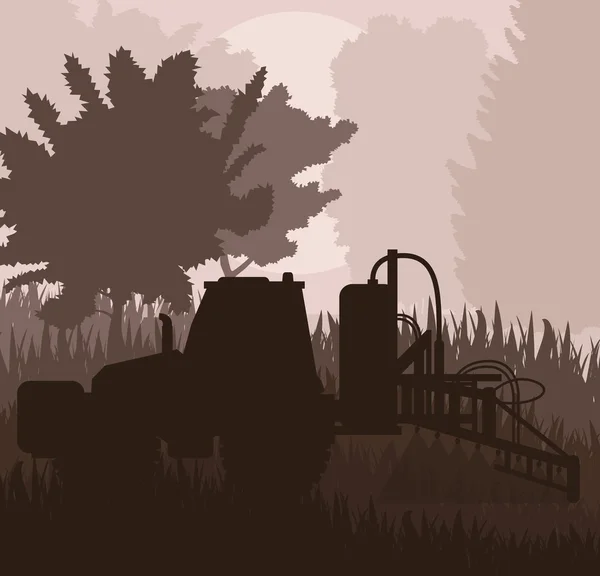 Traktor sprutning fältet vektor bakgrund — Stock vektor