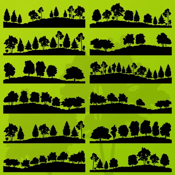 Arbres forestiers silhouettes paysage fond vecteur — Image vectorielle