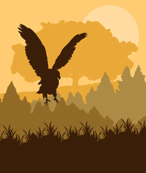 Águila en movimiento atacando en vector forestal — Archivo Imágenes Vectoriales