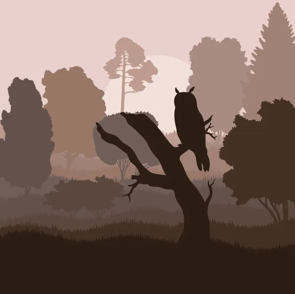 Owl in bos vector achtergrond — Stockvector