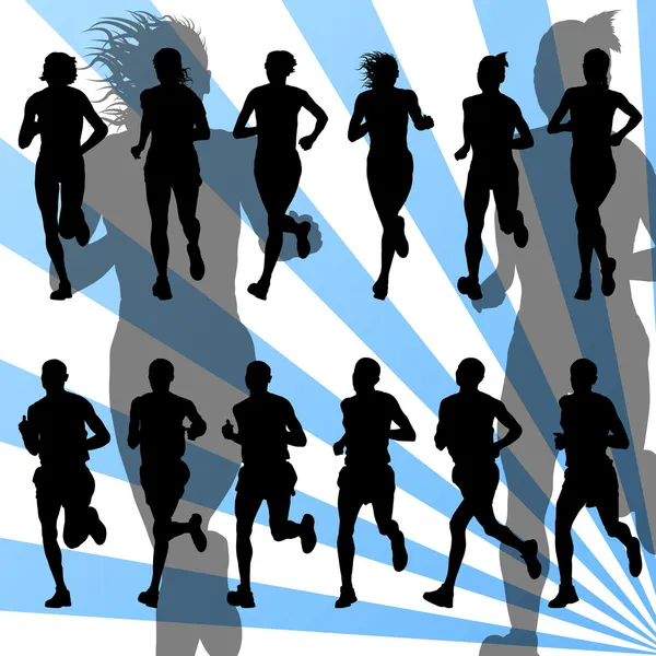 Marathon runners detailed active background vector — Stock Vector