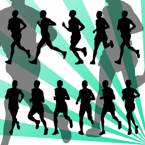 马拉松赛跑者详细活动背景矢量 — 图库矢量图片