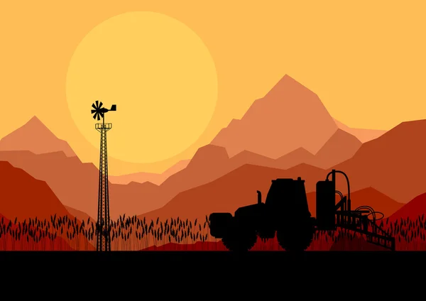 Traktor tło wektor pola zraszania — Wektor stockowy