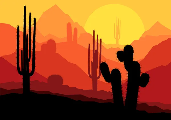 Κάκτος φυτά στο Μεξικό έρημος ηλιοβασίλεμα διάνυσμα Διανυσματικά Γραφικά