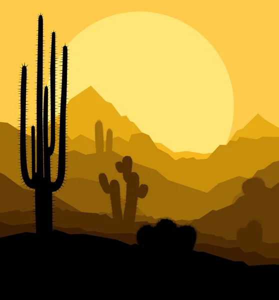 Cactus plants in Mexico desert sunset vector — Stock Illustration Cactus plants in Mexico desert sunset vector Stock Illustration