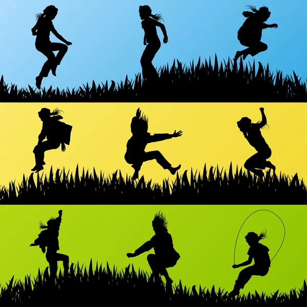 Colorful jumping children silhouettes background vector — Stock Illustration Colorful jumping children silhouettes background vector Vector Graphics