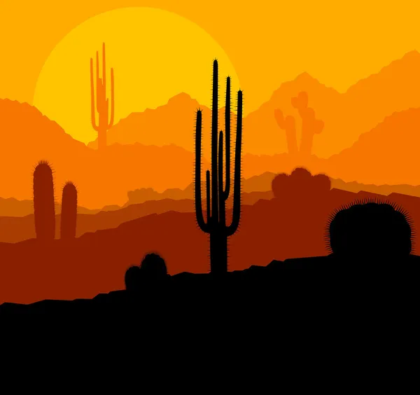 Cactus plants in Mexico desert sunset vector — Stock Illustration Cactus plants in Mexico desert sunset vector Vector Graphics