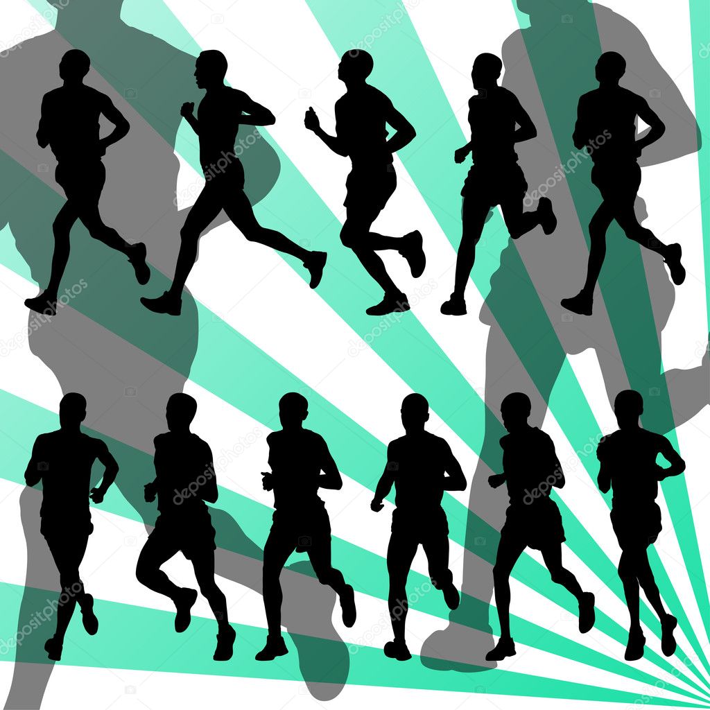 Marathon runners detailed active background vector