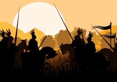 Ortaçağ Şövalyesi Süvari silhouettes