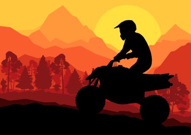 Tüm arazi aracı dört motosiklet binici vektör arka plan