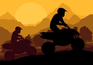 Tüm arazi aracı dört motosiklet binici vektör arka plan